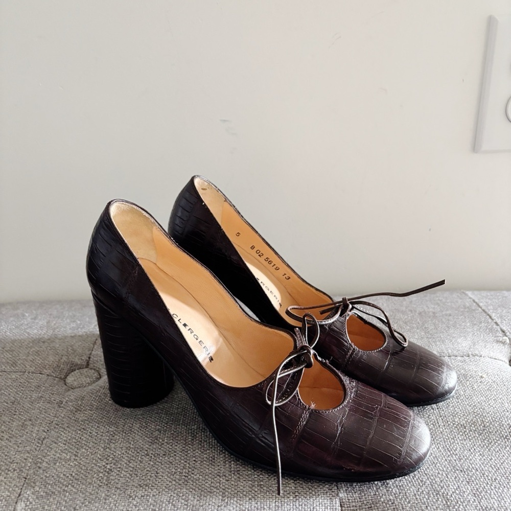Robert Clergerie Paris Toe Detail Croc Embossed Heels Academia French Schoolgirl